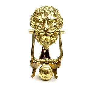Door knocker Lion Face Design Golden Brass Two Piece Set Old Vintage Decor